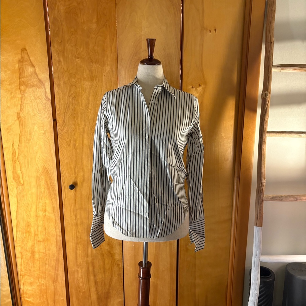 Brooks Brothers Black and White Striped Women’s Button-Down Shirt